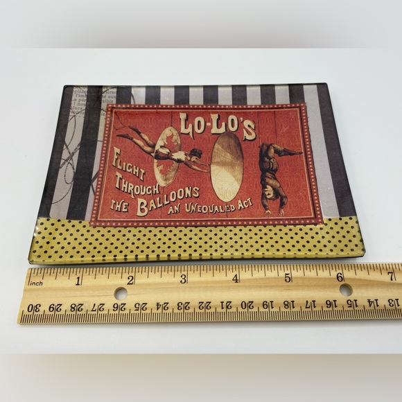 Handmade Decoupaged Circus Catchall Tray Glass Jewelry Trinket 4 by 6 inch Gifts - Picture 5 of 5